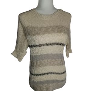 BNWT Rickis short sleeve sweater, cream color stripe pattern Sz. SM